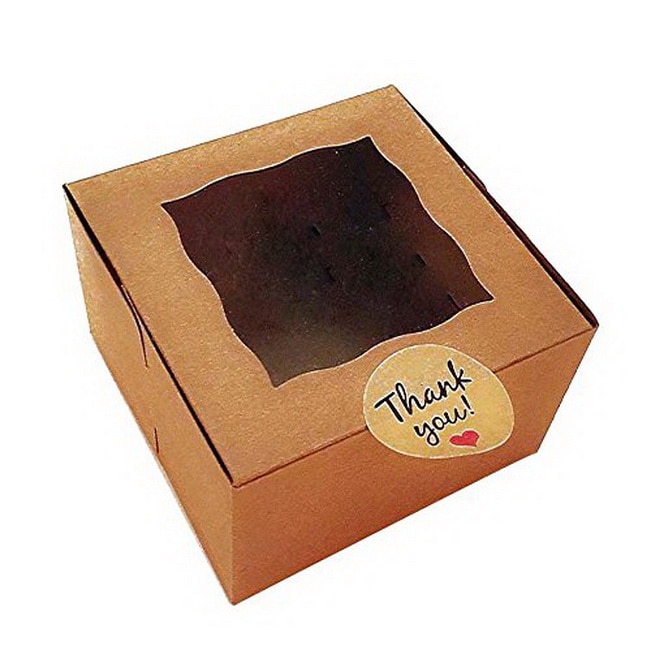 Kraft Mini Pie Boxes Bakery Boxes with PVC Window 4x4x2.5inch 24PCS of Pack Included of Stickers (Brown)