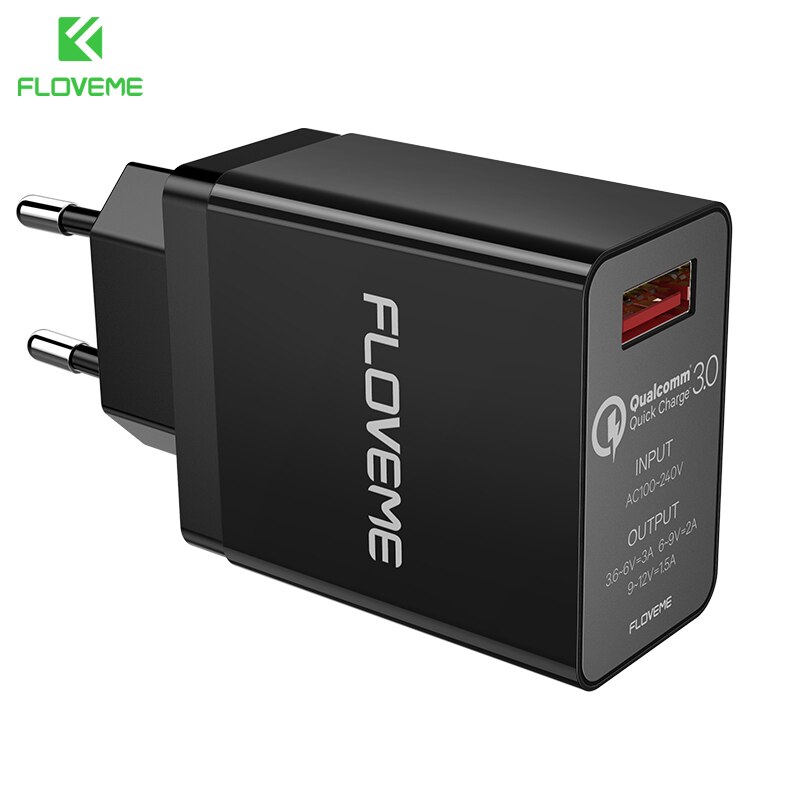 Floveme 18W Quick Charge 3.0 Usb Lader & Qc 2.0 Muur Telefoon Oplader Voor Iphone Samsung S8 S9 Xiao mi Mi 8 Snelle Oplader Voor Telefoon: Black EU Plug