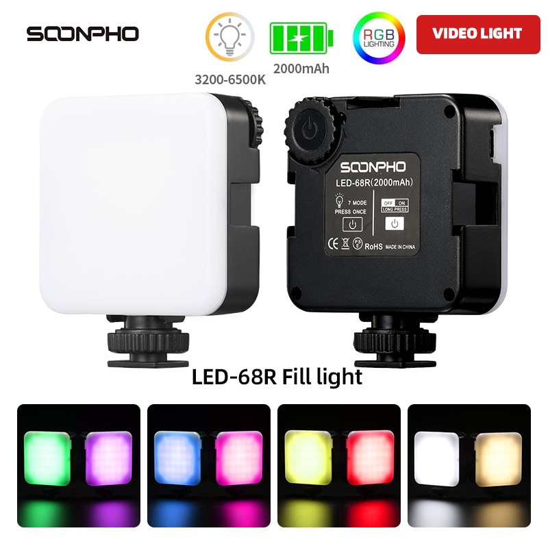 LED-68R 6W RGB Mini LED Video Light 2000mAh Built-in Battery 5500K Photographic Lighting U Bright 2700K-6500K Vlog Fill Light