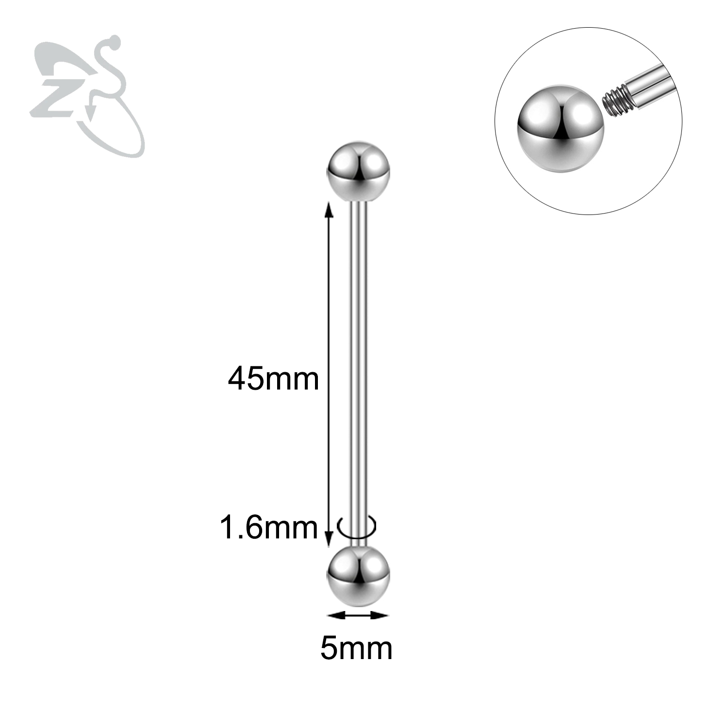 ZS 1 pieza 14G/16G Acero inoxidable largo Industrial Piercing barra cartílago pendiente Piercing 12/14/16/18/20/24/28/32/40/45/48/60mm: Chapado en platino