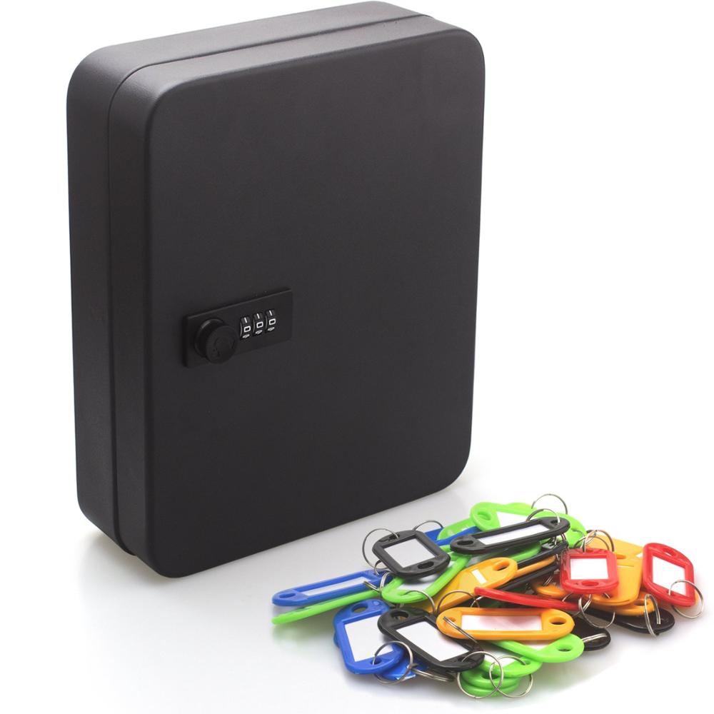 Wall-mounted Steel Security Storage Key Cabinet Organizer Safe Box 36 Positions Combination Lock Keychain Holder Black