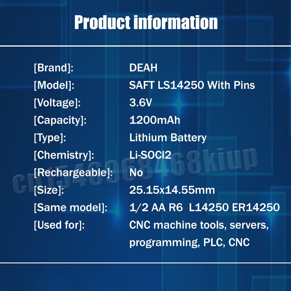 Batterie Lithium-ion 3.6V SAFT LS14250 14250 1/2AA, 20 pièces, avec broches pour PLC CNC, Machine-outil, écran tactile, compteur d&#39;eau