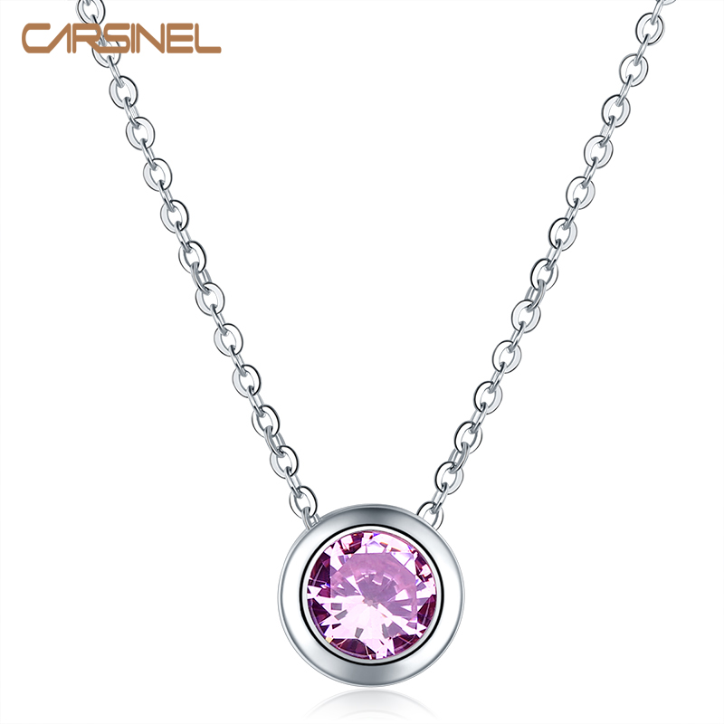 CARSINEL Women Necklace 9.5 mm Purple Round Zircon Necklace & Pendants Chain Choker Jewelry for Lady Party NE0131