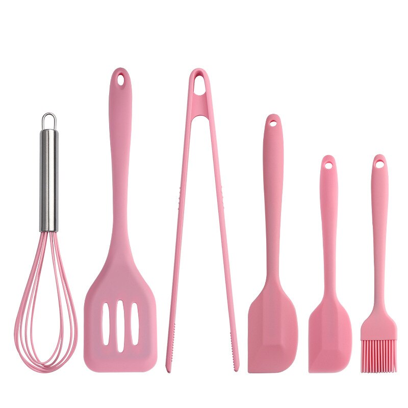 Food Grade Set of 6 Pink Silicone DIY Baking Tools Sets Scraper Brush Egg Beater Cake Tools Kitchen Baking Accessories Set