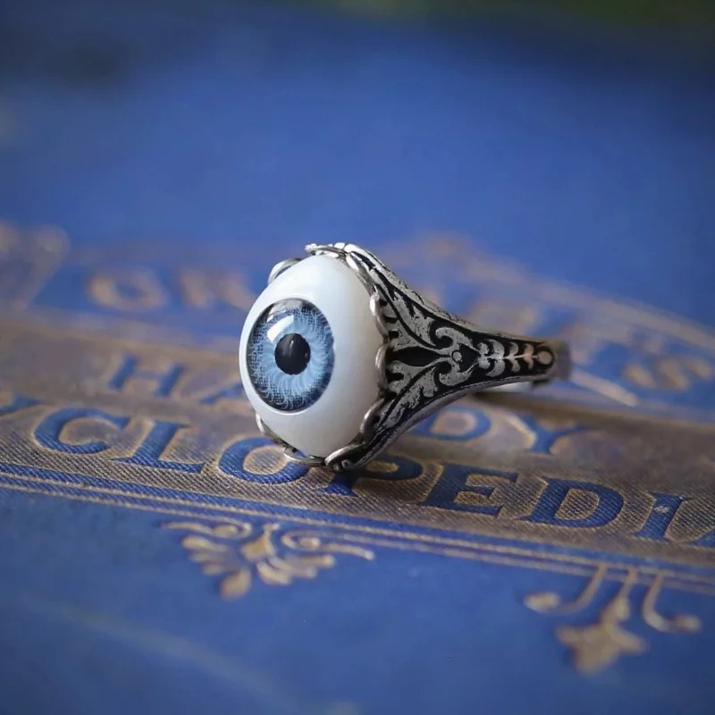 Grand bleu mauvais œil crâne griffe anneaux pour hommes femmes réglable Vintage Antique argent plaqué gothique Punk Rock Grunge doigt bijoux
