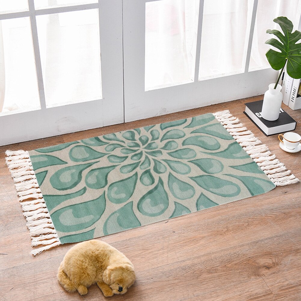 Tassel Plant Pattern Carpet Bedside Geometric Floor Mat Living Room Bedroom Home Decor: M / B