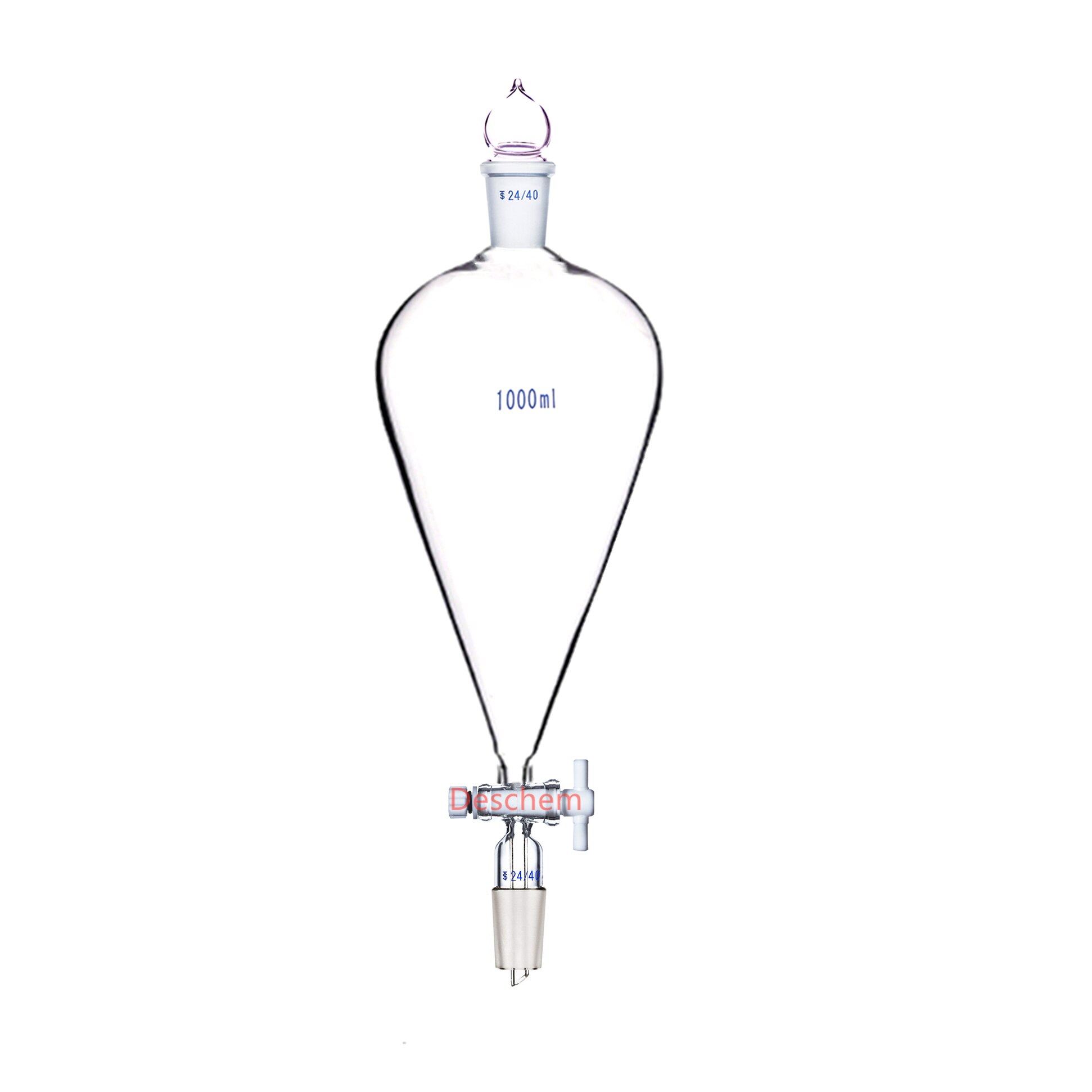 1000ml,24/40,Glass Separatory Funnel,Pear Shape,1L,PTFE Stopcock,Ground Joint