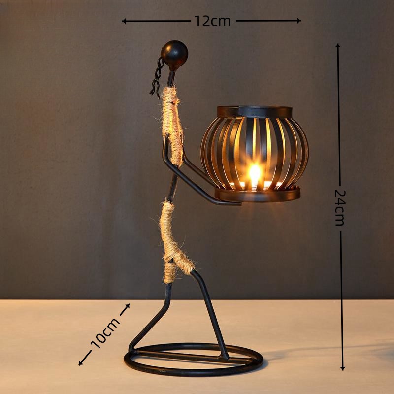 Portavelas de Metal nórdico, candelabro Vintage hecho a mano con personaje abstracto para boda, hogar, cafetería, mesa, decoración artística,: Negro