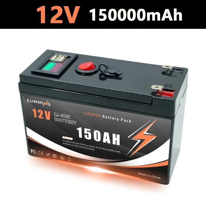 LiFePO4 12V 150Ah wiederaufladbare Lithiumbatterie mit integriertem BMS, für Spielzeug, Solarmodule, Fischfinder, Power Wheels️: Transparent