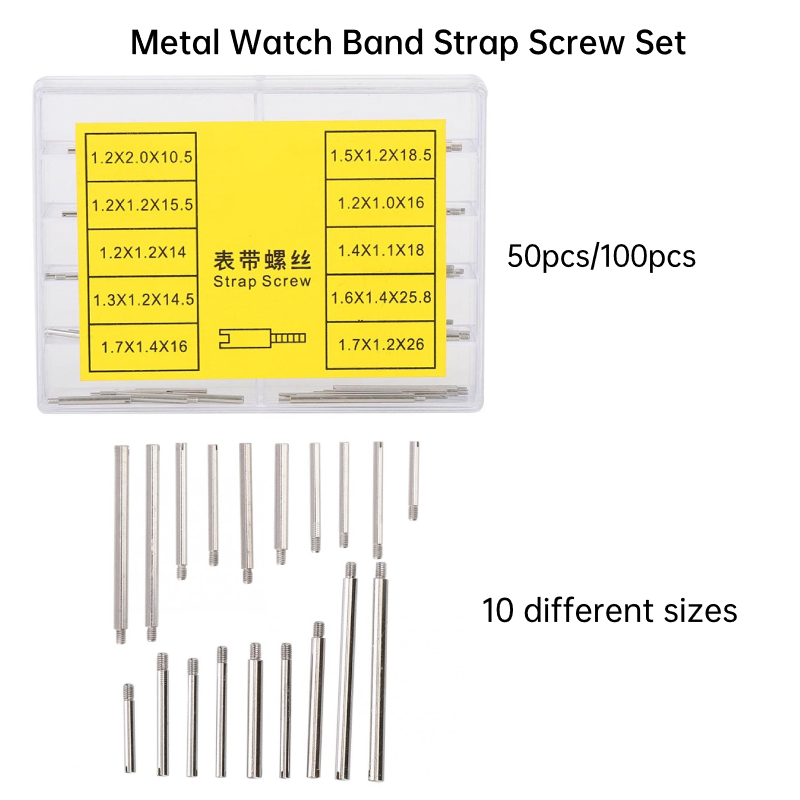 50Pcs/100Pcs Metalen Horloge Band Band Schroef Set Met Opbergdoos Horloge Reparatie Tool Accessoires Onderdelen Voor horlogemaker