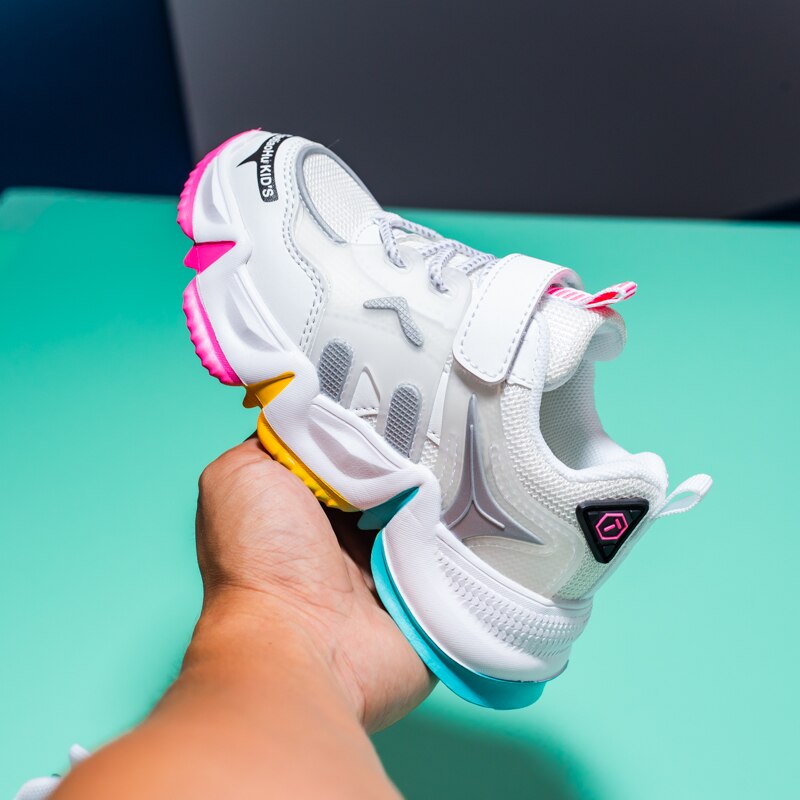 Høst barnesko regnbue sportssko til jenter chunky sneakers pustende mesh fritidssko til barn