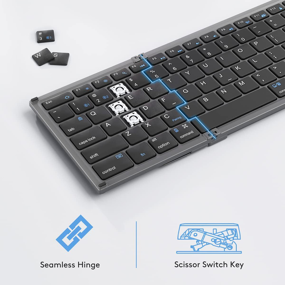Faltbare Bluetooth-Tastatur mit Ziffernblock, kabellose Klapptastatur in voller Größe, wiederaufladbare tragbare Reisetastatur