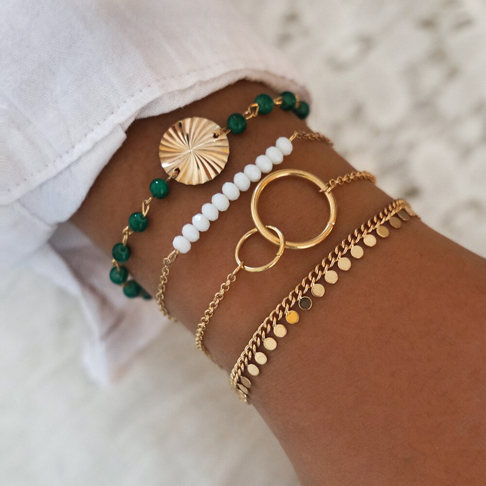 Diezi 4 Stks/set Bohemian Gouden Ketting Armbanden &amp; Bangles Vintage Overdrijving Kralen Armband Voor Meisjes Vrouwen Sieraden