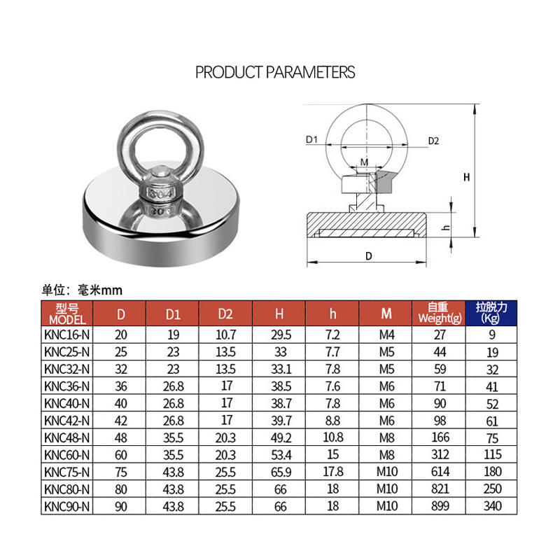Super Sterke Neodymium Magneten N52 Iman Ima Magnetische Vissen Magnetjes Met Verzonken Gat Oogbout Voor Berging Magnetische Visserij