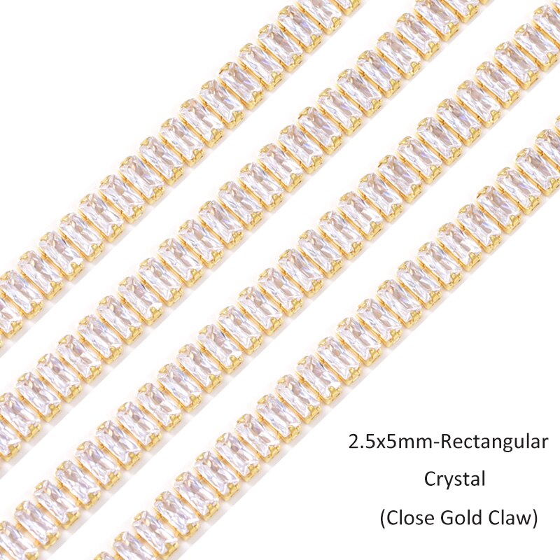 250Pcs/Strip Vierkante Rechthoekige Стразы K9 Glas Strass Ketting Kristal Strass Gouden Base Steentjes Cup Trimmen A03: 2.5x5mm Rectangular