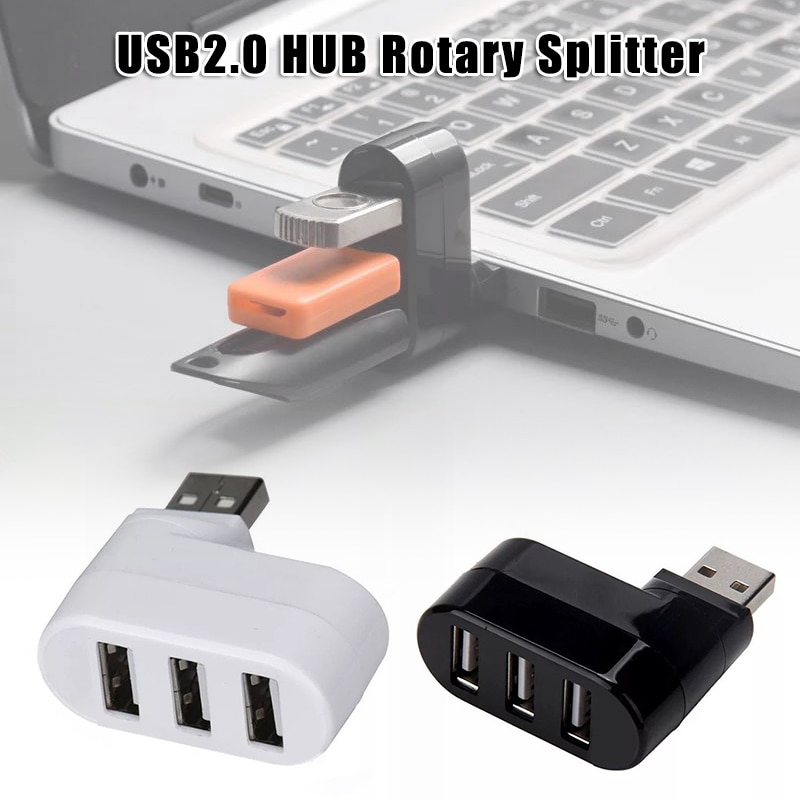 3-Port USB 2.0 HUB Rotate Splitter Extension Dock USB Hub for PC Notebook PUO88