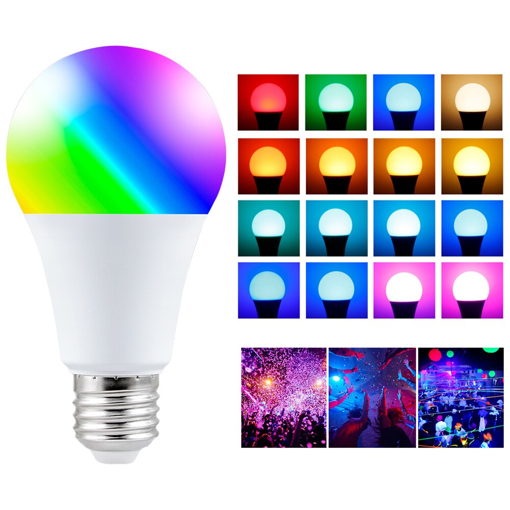 16 Colors Neon Light RGBW LED Bulb E27 Smart Bulb LED Magic Home Lighting AC85-265V LED Lamp with IR Remote Control