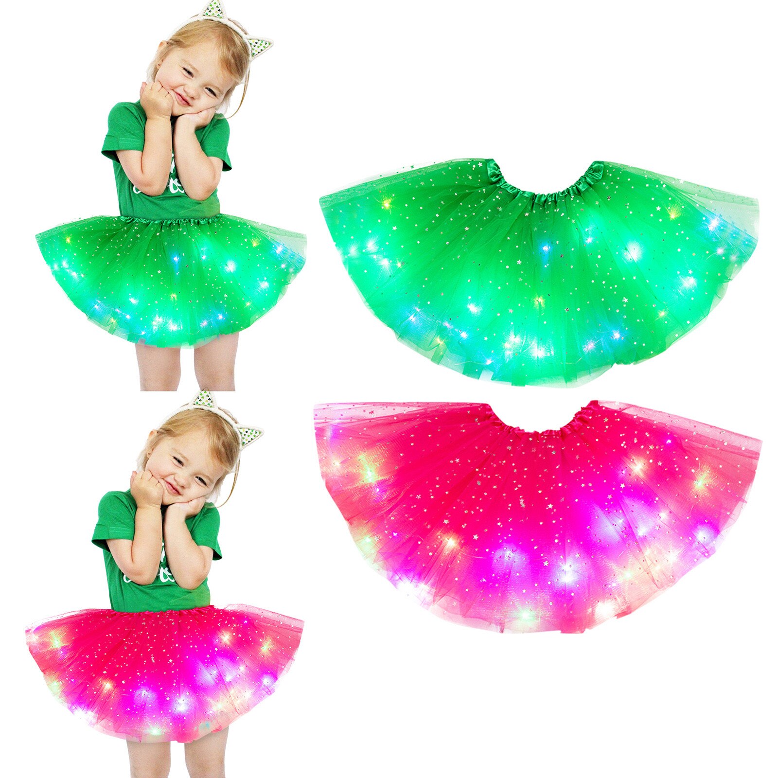 2Pcs Sequin Tutu Rok Kinderen Prinses Meisjes Rokken Baby Tutu Rok Led Light Up Pettiskirt Ballet Kinderen Rokken Baby kleding: F