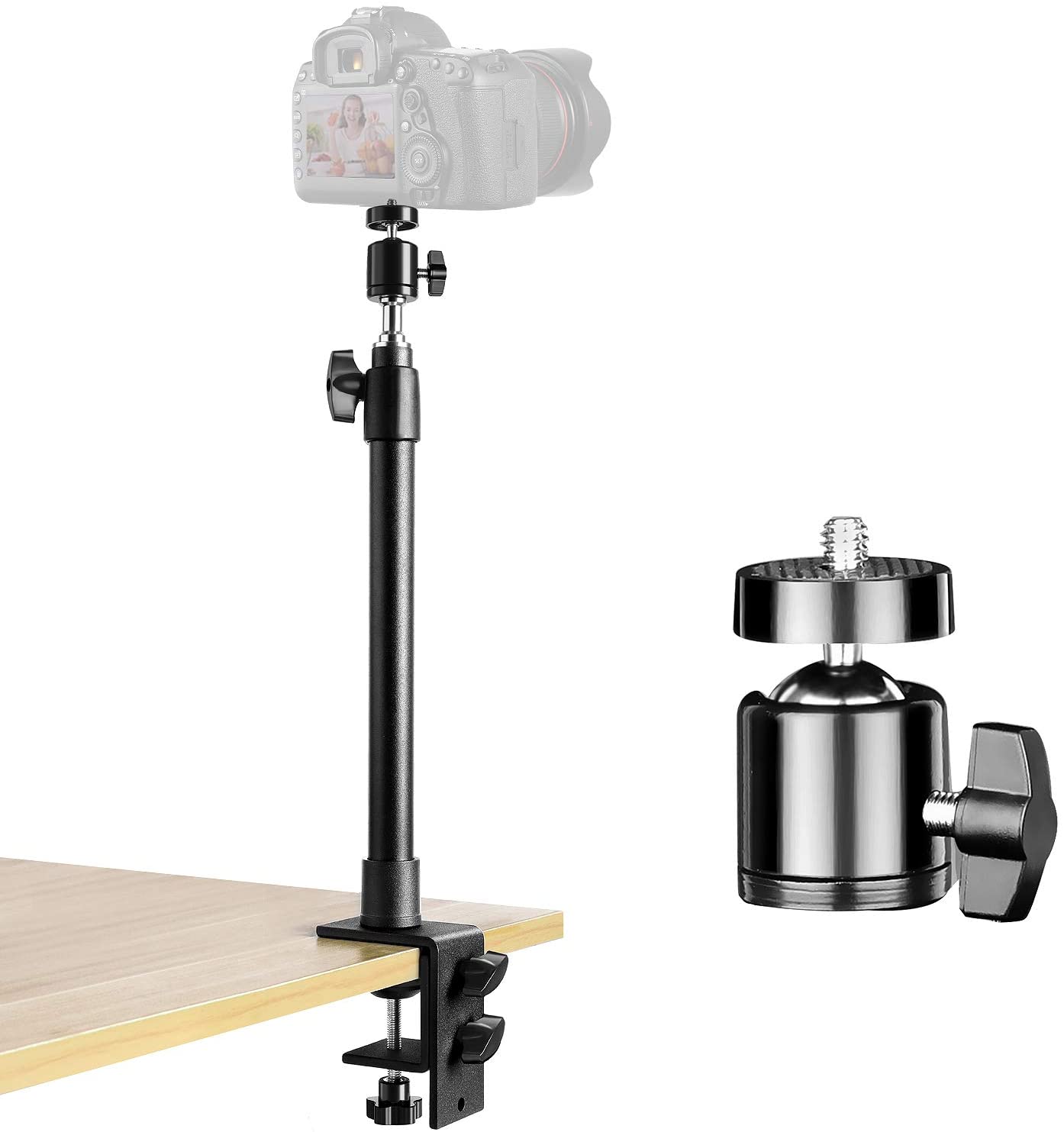 Universal Table Desk Clamp Mount with 1/4' Screw Tip with 360 degree Rotatable Ball Head for DSLR Camera/Ring Light/Video Light