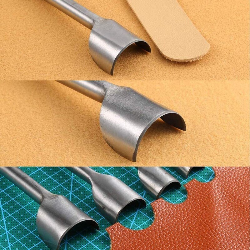 7-delige Set Diy Leerwerk Halve Cirkel Punch Riem Eindsnijder voor Thuis Leer Naaien, Lederen Gereedschap Ambachtelijke Halve Cirkel Cutter Punch Riem Eind Snijder voor Thuis