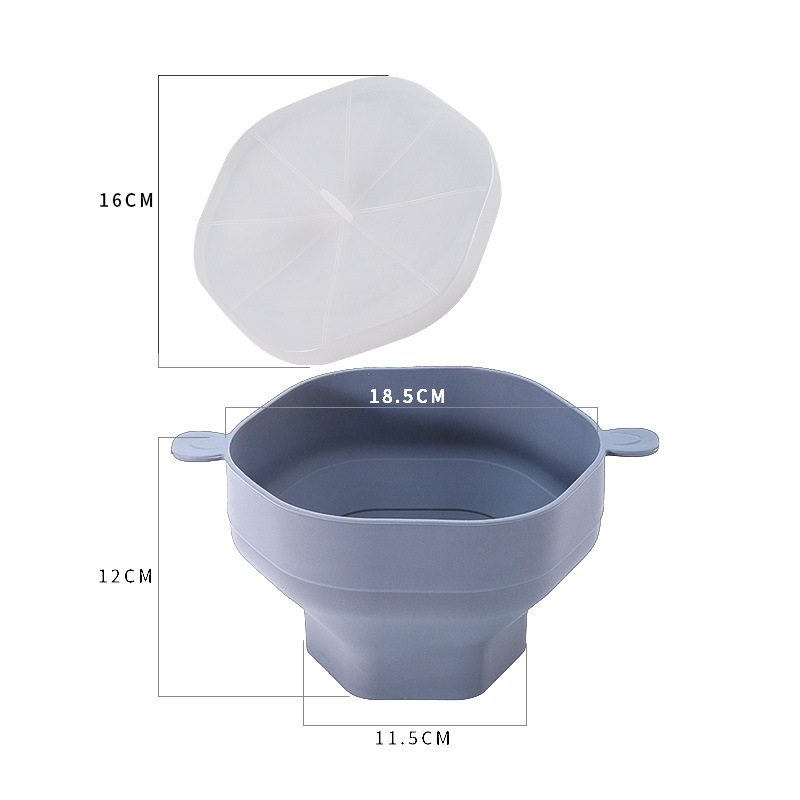 Cuenco de palomitas de maíz de silicona, horno microondas, máquina de palomitas de maíz con tapa, Popper plegable, soporte de cubo familiar, herramientas de cocina para hornear: Negro