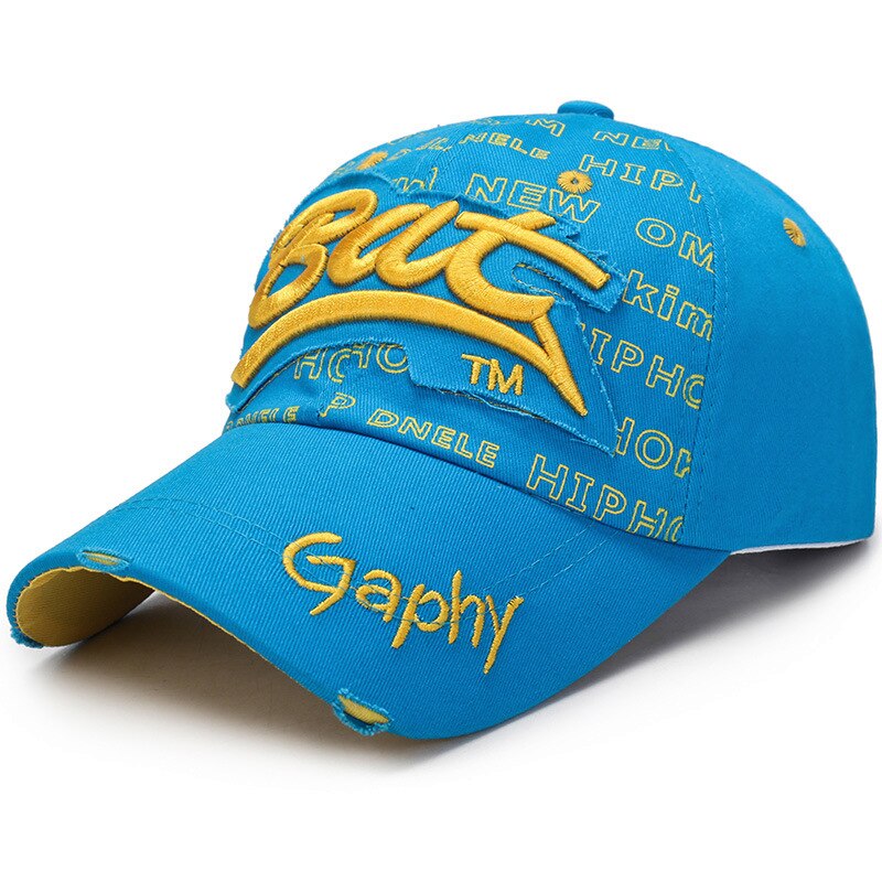 Vintage cassé trou lettre chauve-souris casquette décontracté en plein air casquettes de Baseball pour hommes femmes Snapback casquettes soleil chapeau os Garros: AcidBlue