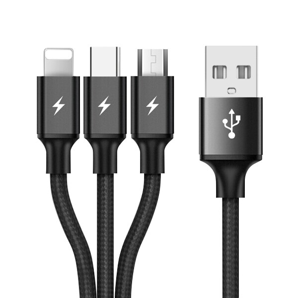 3 In 1 8 Pin Usb-kabel Voor Iphone Samsung Xiaomi Multi Snel Opladen Lader Micro Usb Kabel 2 In 1 Mobiele Telefoon Usb Type C Kabel: Black