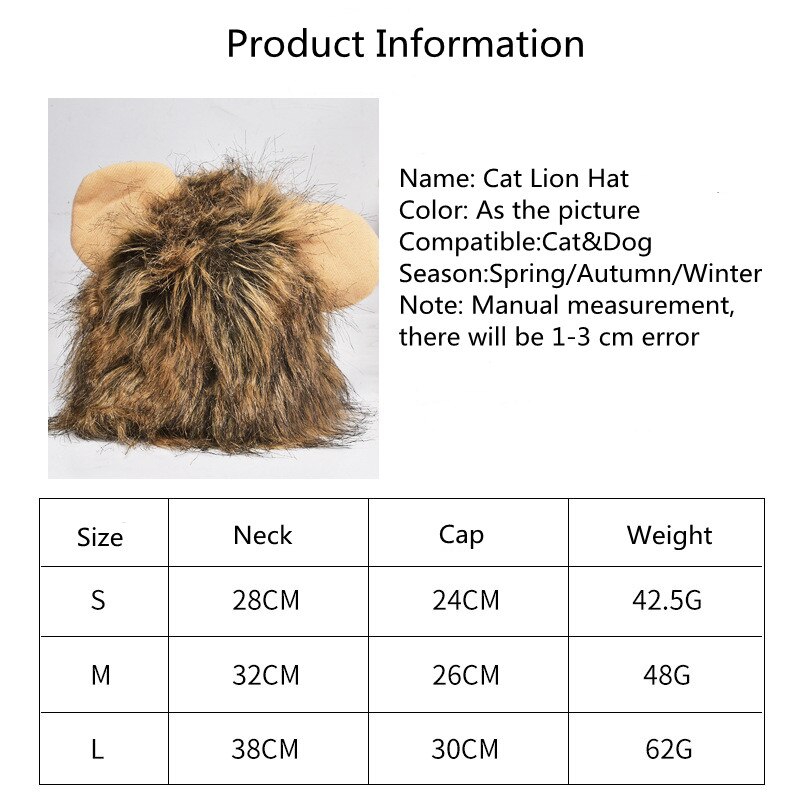 Peluca de gato y melena de León para mascotas, sombrero para perros y gatos pequeños, accesorios de decoración para mascotas, disfraz de Peluca de León, gorro de pelo , suministros para mascotas
