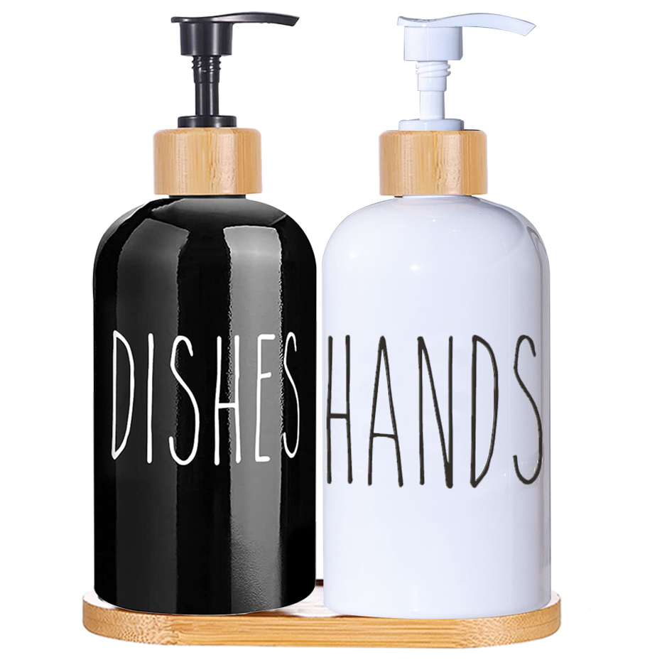 Ensemble distributeur de mains et de vaisselle noir brillant et blanc, caddie de comptoir d'évier de cuisine, organisateur de savon, bouteille avec brosse à récurer