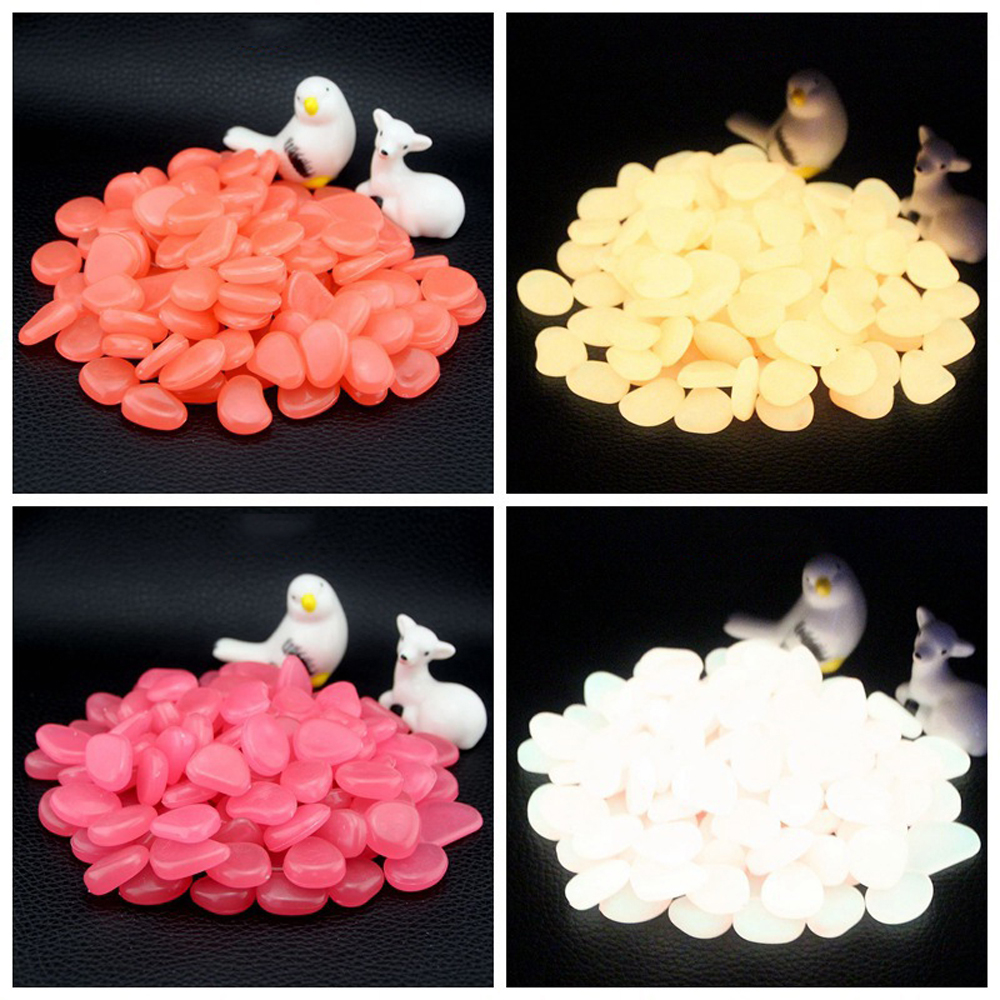 300pcs Fish Tank Bottom Sand Landscape Stone Garden Pebbles Glow in the Dark Stones for Walkways Luminous Stone