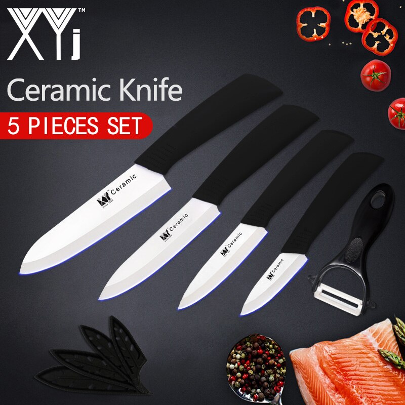 XYj Ceramic Knife Kitchen Knives Set 3" 4" 5" 6" Zirconia Knife Peeler Black White Paring Fruit Vegetable Cooking Knives Set: White blade