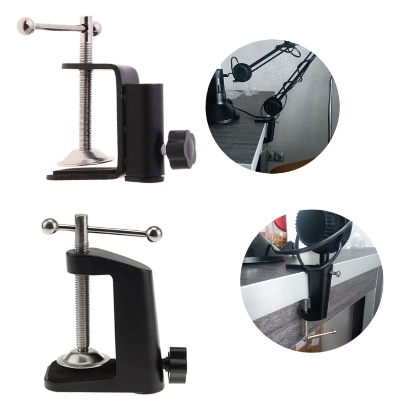 Aluminum Alloy Iron Cantilever Bracket Clamp with Hole Adjustable Thumb Screws Non-Slip Mat for Mic Stand Desk Clip