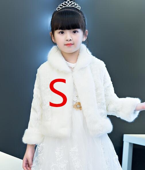 Winter Kid Girl White Faux Fur Cape Wedding Cloaks Shawl Shrug Outerwear Coats Flower Girl Plush Cloak Kid Coat: White S