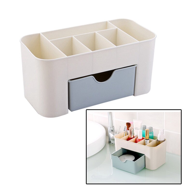 Organizadores de maquillaje de plástico, caja de almacenamiento, cajones cosméticos, caja para presentación de joyas, Organizador: blue