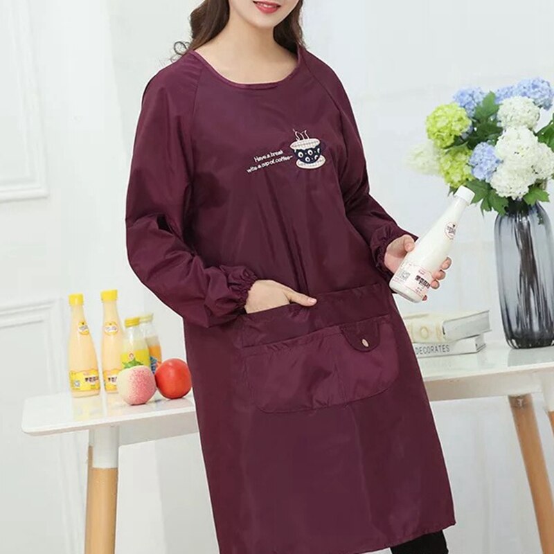 Waterproof work apron For Home Cleaning Kitchen Aprons Women restaurant Chef Baking BBQ Pet Apron Clean Protective cover: Red wine
