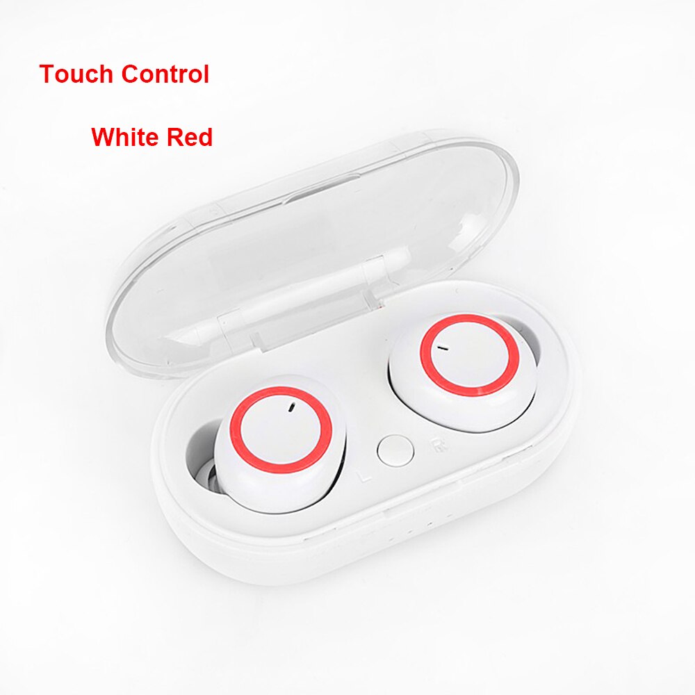 kebidu Wireless Earbuds TWS Bluetooth 5.0 Earphone Stereo Waterproof Sport Earphones for Phone Handsfree Gaming Headset with Mic: B White Red