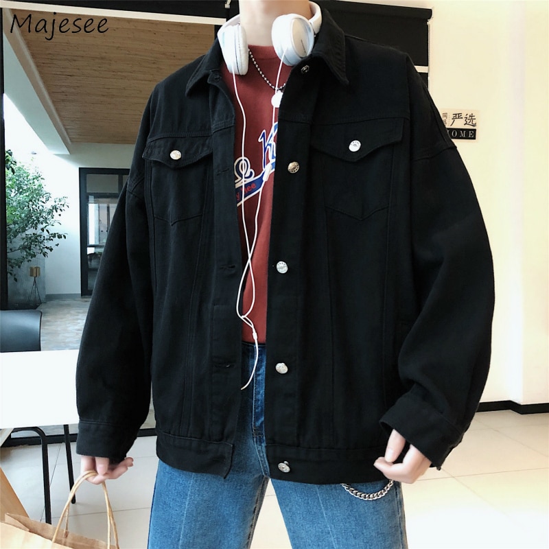 Jakker herre denim solid casual langermet hip-hop løs streetwear trendy chic all-match chaqueta herrejakke retro enkel