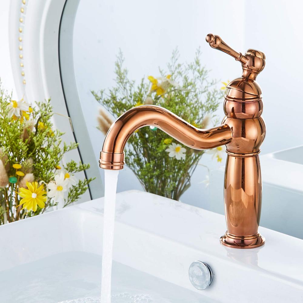 Waterfall Spout Single Handle Bathroom Sink Faucet Basin Mixer Tap Copper Matching Pop Up Drain With Overflow