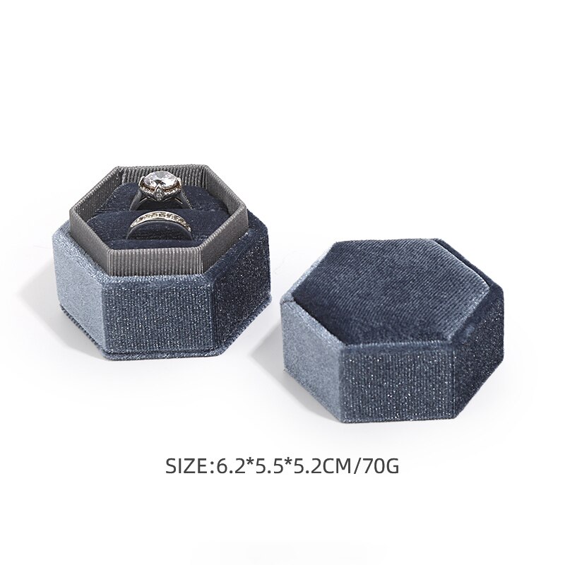 Nowe kwadratowe aksamitne pudełko na biżuterię sześciokątny podwójny pierścień pudełko obrączka wyświetlacz dla kobiety prezent kolczyki pakiet: 05