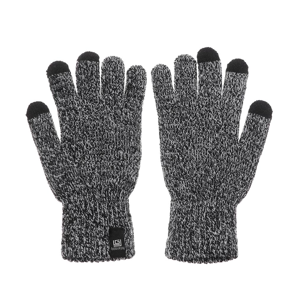 Efterår vinter strikket uld touch screen handsker fuld finger tykke plys vanter mænd kvinder udendørs sport cykling varme handsker: Grå