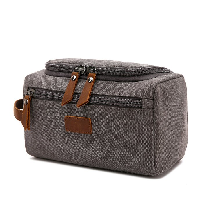 Dei nuovi Uomini di Viaggio Del Sacchetto di Lavaggio di Cortesia Da Barba Dopp Kit Cubetti di Imballaggio Borse Dopp Kit per scarpe di Tela Delle Donne del Cuoio Borsa Da Viaggio sacchetto cosmetico: GRAY