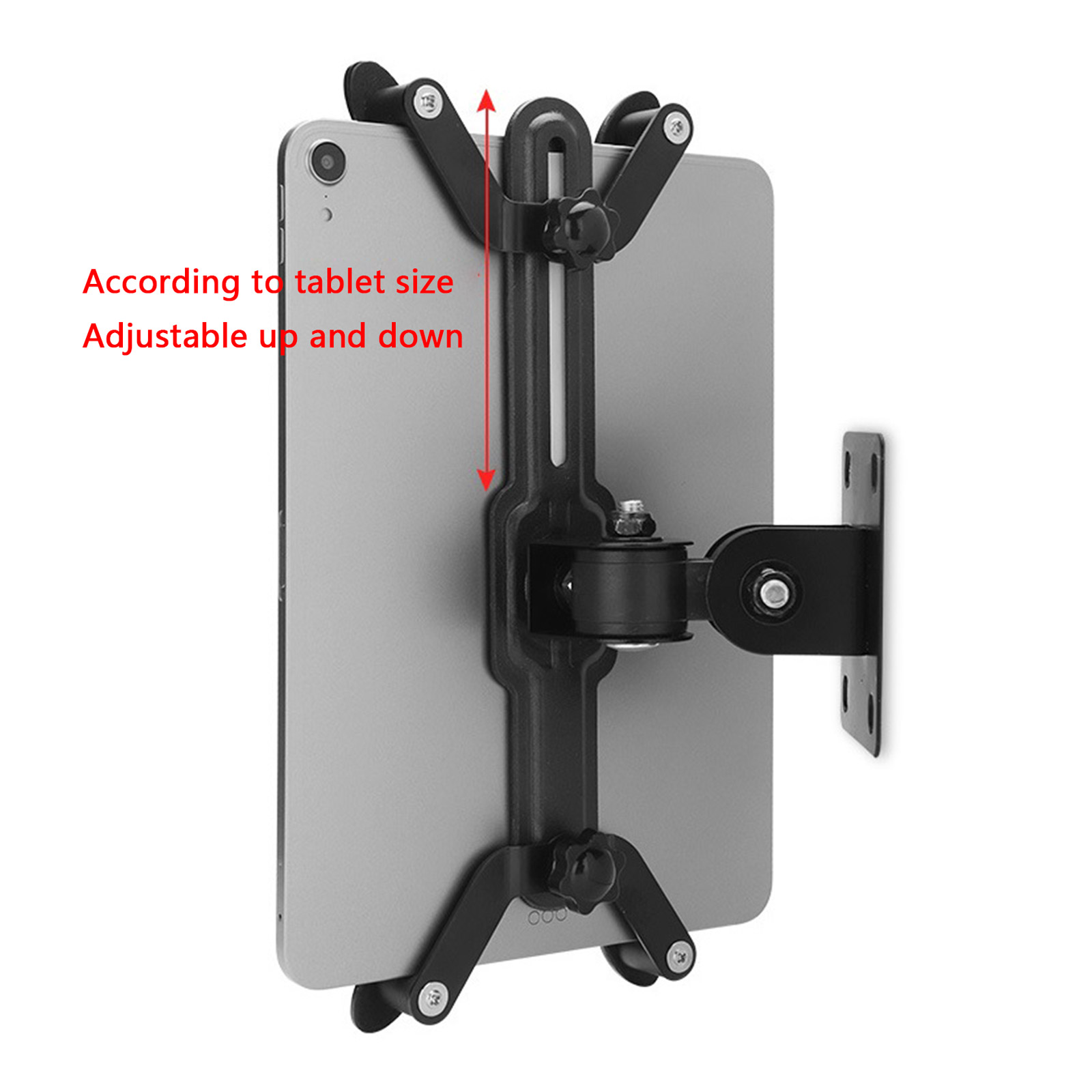 Adjustable wall mount phone and tablet holder for mobile phones, ipads, and tablets on the wall; durable metal stand rack; 360 ° rotatable