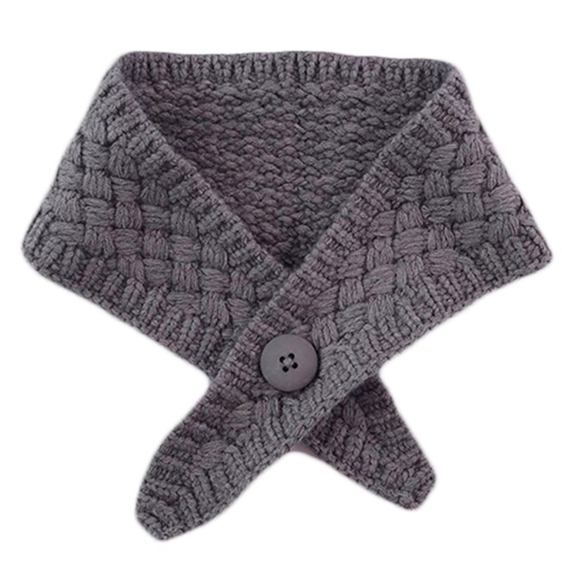 Women Knit Button Scarf Cross False Collar Solid Color Crochet Shawl Wrap Warmer 6XDA: Dark Grey