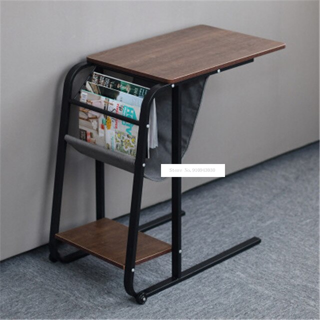 Multipurpose Mobile Computer Table Living Room Removable Sofa Side Table Portable Bed Table Desk with Storage Holders: Natural wild Oak