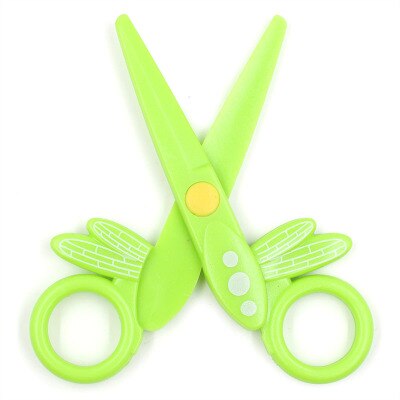 Ciseaux de sécurité en plastique dessin animé libellule forme mini manuel tête ronde étudiant papier coupe ciseaux pour enfants maternelle: Vert clair