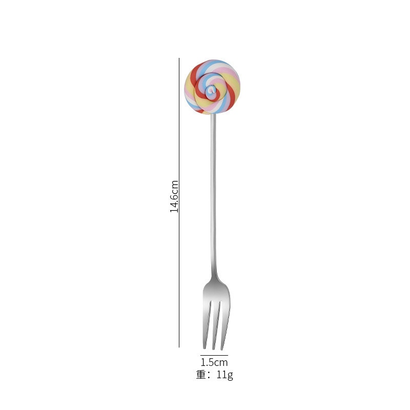 Rvs Lolly Vorm Lepel Vork Goud/Zilver Kleur Koffie Roeren Suiker Theelepel Fruit Dessert Scoop Keuken Servies: A fruit fork / gold color