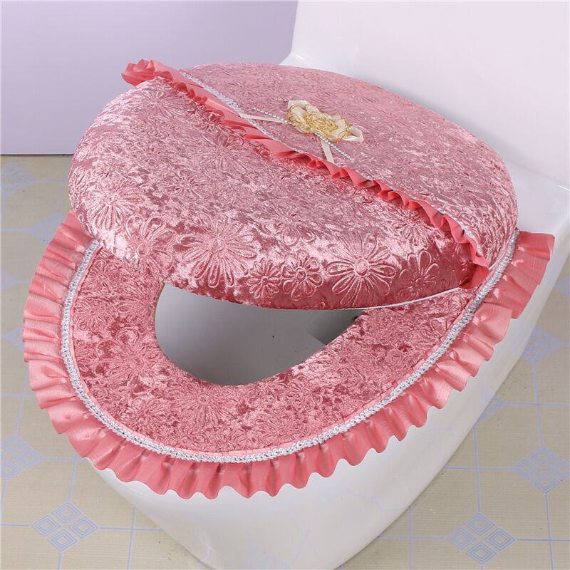 2 pcs/set Overcoat Toilet Case Universal Thicked Toilet Seat Cover Warm Plush Toilet Cover Seat Lid Pad For Bathroom Decoration: Dark Pink 2pcs