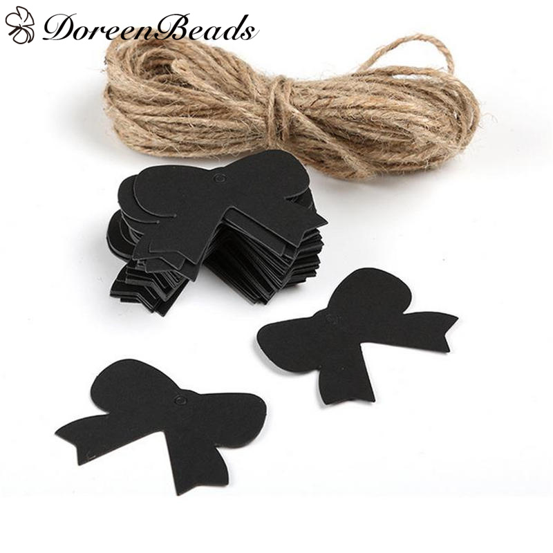 DoreenBeads Label Tags Paper Black Bowknot Pattern Garment Tag Bags Shoes 49mm(1 7/8") x 41mm(1 5/8"), 10 PCs