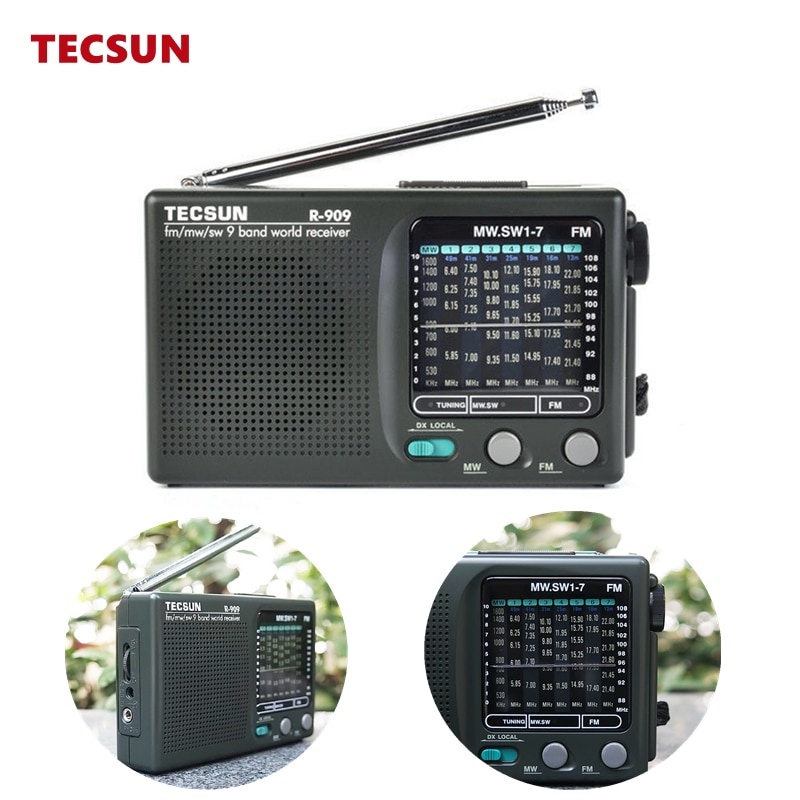 Retro Stereo Radio Tecsun R-909 Fm Mw (Am) Sw (Kortegolf) 9 Bands Medium Wave Korte Golf Ontvangen World Radio Receiver Fm