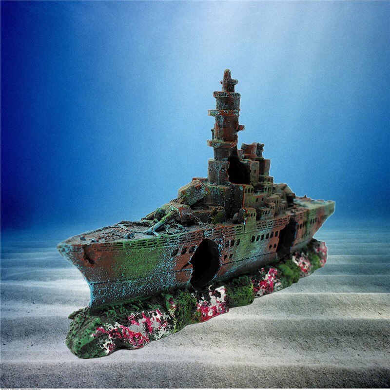 Resin Aquarium Wreck Boat Decoration Navy War Liberty Destroyer Vessel Wreck Fish Tank Sunk Boat Crafts Ornament